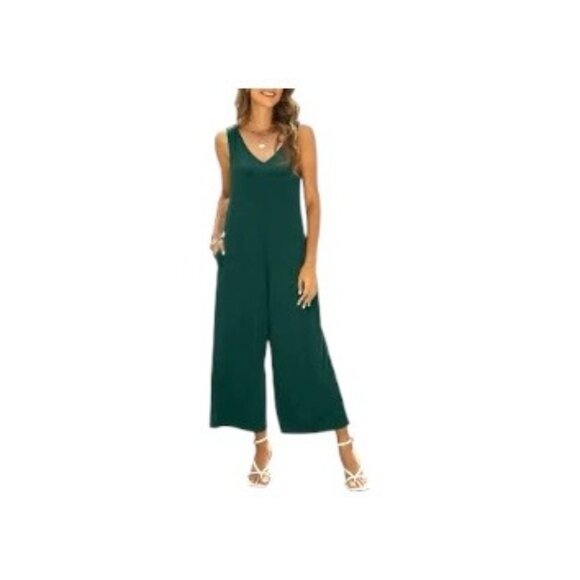 Boutique Sleeveless Oversized Jumpsuit Emerald Green Size 2X Minimalist Boho - Picture 1 of 14